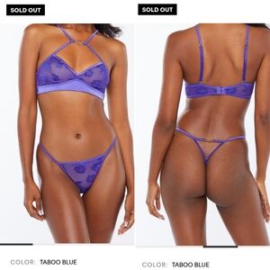 Savage X Fenty Taboo Blue Strap Up Lace Bralette And G String Set ~ Sz S